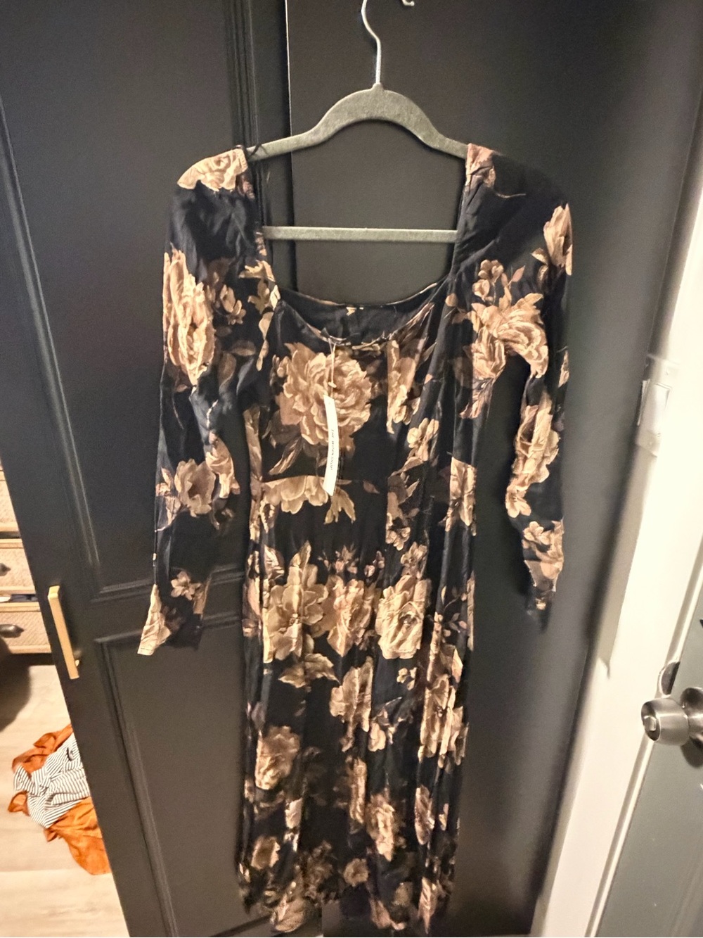 The Workshop Black Midi Dress with Brown Floral Print - Picture 4 of 5